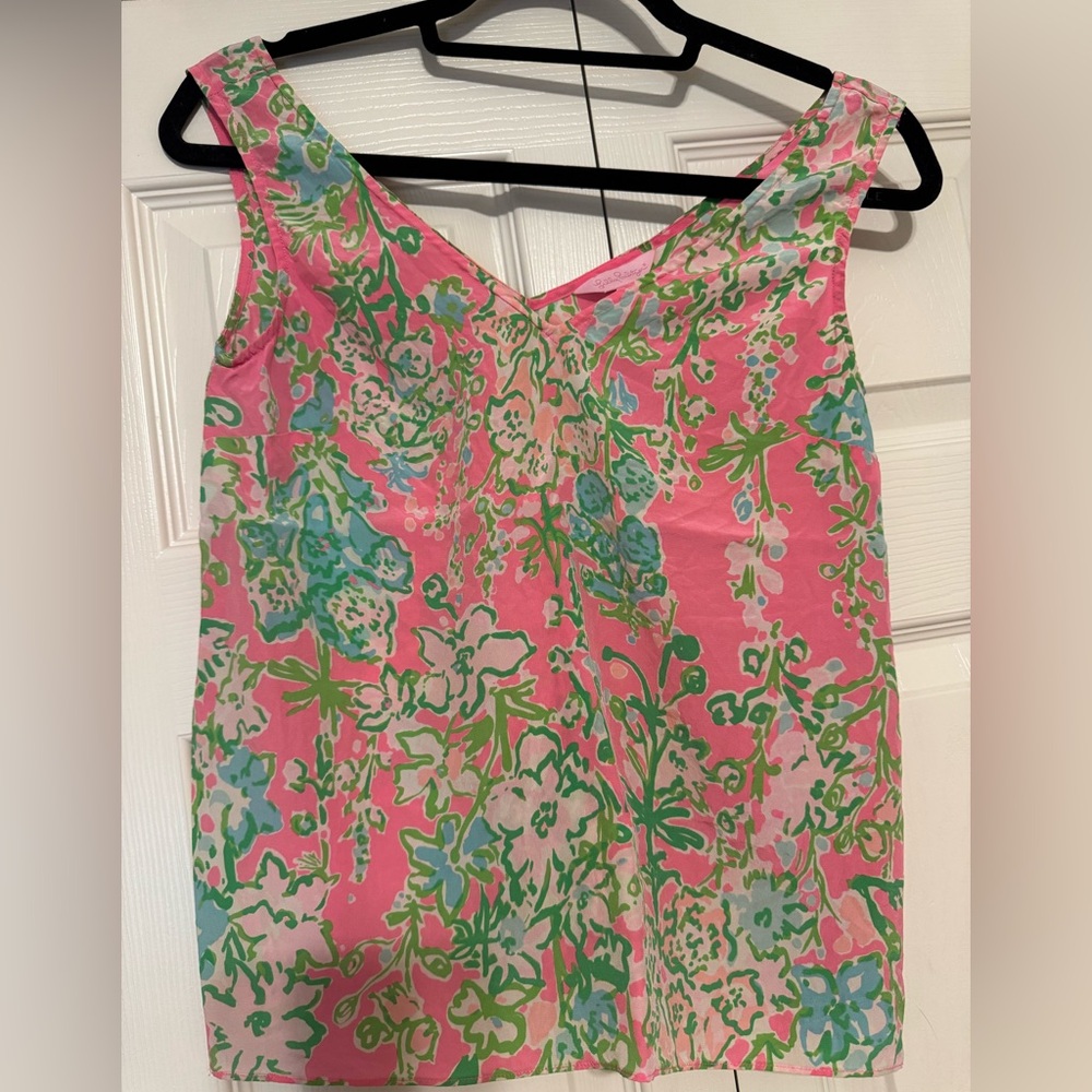 Lily Pulitzer Cipriani Top  Flamingo Pink Silk Southern Charm‎ - EUC